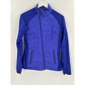 Calvin Klein Quilted Jacket Womens Medium Blue Asymmetrical Zipper Duck Down